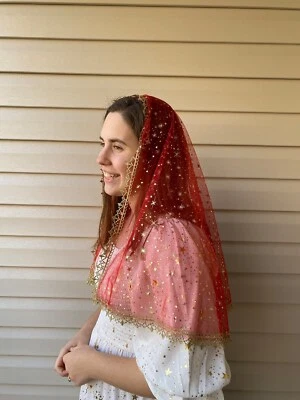 Velos de mantilla princesa en forma de D misa católica oración lentejuelas brillantes tul iglesia Foto 1 de 4