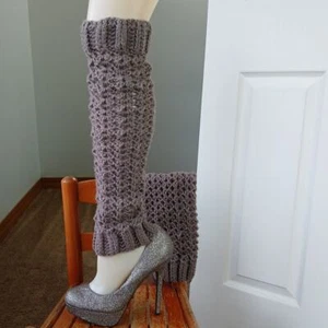 Taupe Leg Warmers OSFM crochet warm thick chunky over the knee dance premade - Picture 1 of 10