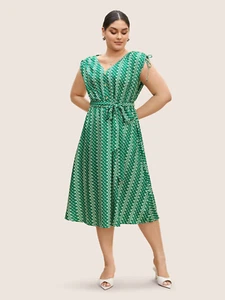 NWT BloomChic Green & White Geometric Print Drawstring Shoulder Dress 3X (22-24) - Picture 1 of 10