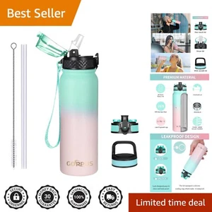 20 oz Insulated Kids Water Bottle with Straw Spout & 3 Lids - Leak Proof Design - Picture 1 of 8