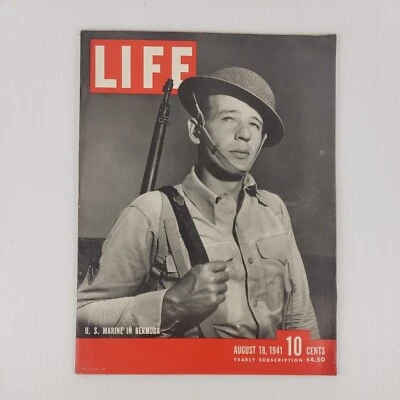 Life Magazine August 18 1941 Marine in Bermuda, Greenland, Dutch Coast, Nazi - Image 1 of 4