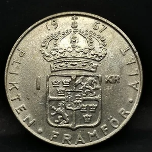 1 KRONE 1967 U SILBER 400‰ GUSTAV VI WILDLEDER / SWEDEN SILVER - Bild 1 von 2