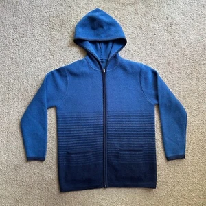Karen Scott Sweatshirt Womens Small 100% Wool Full Zip Hoodie Blue Pockets - Picture 1 of 11
