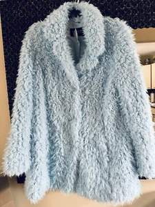Guess Women NWT Shaggy Lt Blue Jacket, Lined Size XL - Picture 1 of 9