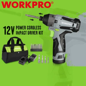 WORKPRO 12V Cordless Impact Driver Kit Electric Impact Drill/Driver Set 1/4" Hex - Picture 1 of 12