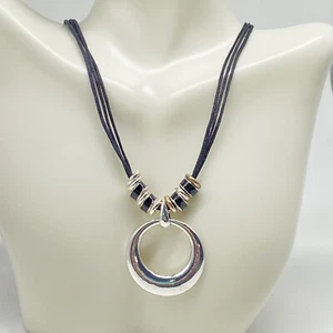 Fashion Costume Jewelry necklace Black Cord Silver-tone Pendant enamel beads 18" - Picture 1 of 8