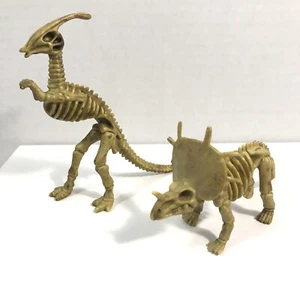 Lot Of 2 Parasaurolophus Triceratops Dinosaur Skeleton PVC Figures Halloween - Picture 1 of 12