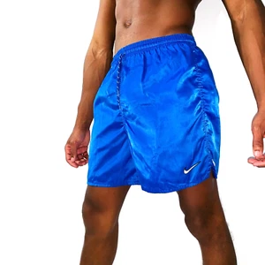 Vintage Rare 90s Nike Soccer Shorts Royal Blue Satin Silky Glanz Small - Picture 1 of 10