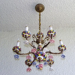 VINTAGE SPAIN CAPODIMONTE STYLE CHANDELIER 6 ARM - Picture 1 of 12
