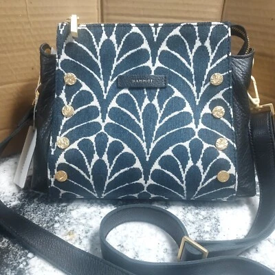 Hammitt Bryant Medium Gold Studded Navy Tapestry Black Leather Satchel Bag New - Image 1 of 4
