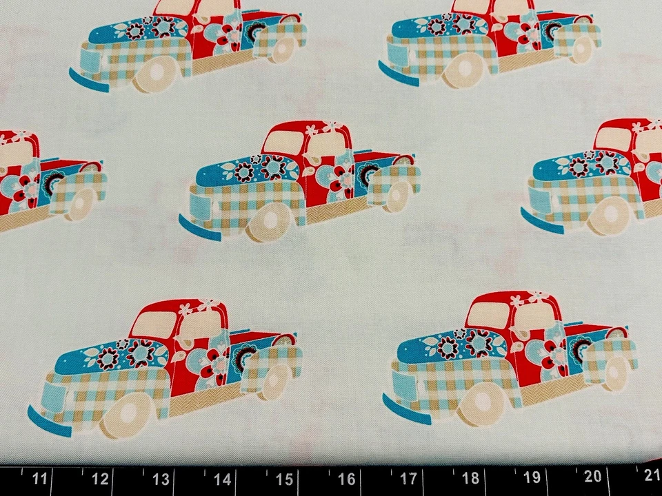 Camión de campo Fat Quarter 18”x21” patriótico retro vintage flor tela algodón Foto 1 de 1