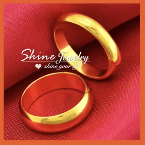 9K PLAIN YELLOW GOLD FILLED 4MM MEN WOMEN WEDDING ANNIVERSARY ETERNITY BAND RING - Picture 1 of 9