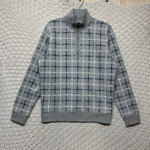 Nautica 1/4 Zip Sweater Men’s Sz M Gray Blue Plaid Long Sleeve Heather - Picture 1 of 9
