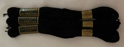 Three Skeins J&P COATS #12 Black 6-Strand Embroidery Cotton NIP - Image 1 of 2
