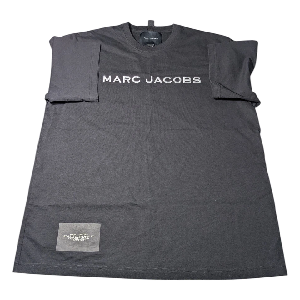Marc Jacobs Crew Black T Shirt Oversized S Cotton Short Sleeve Logo Tee - Image 1 of 4