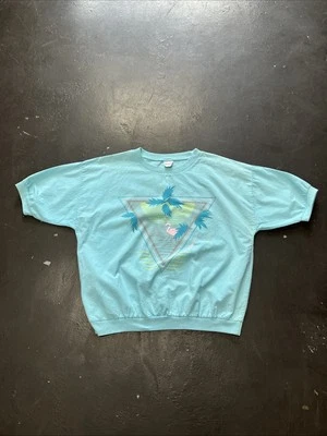 Vtg 80s Blue Florida Flamingo Puff Print Tourist Souvenir Windbreaker Shirt XL - Image 1 of 4