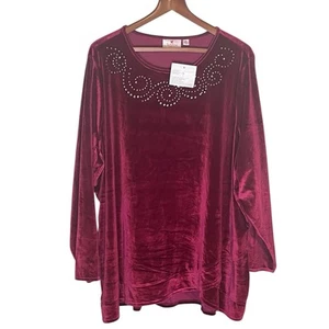 Quacker Factory Top 3x Sparkle & Shine Stretch Samt Tulpensaum Strass weinrot - Bild 1 von 10
