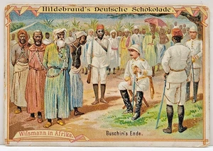 Hildebrand's German Chocolate Trade Card Willsmann in Africa Buschiri's End - Picture 1 of 2