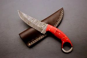 SUPERB HANDMADE Damascus STEEL BLADE CUSTOM PAKKA WOOD KARAMBIT HUNTING KNIFE - Picture 1 of 8