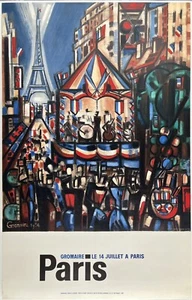 Original Vintage Poster PARIS GROMAIRE BASTILLE DAY JULY 14 France LINEN - Picture 1 of 5