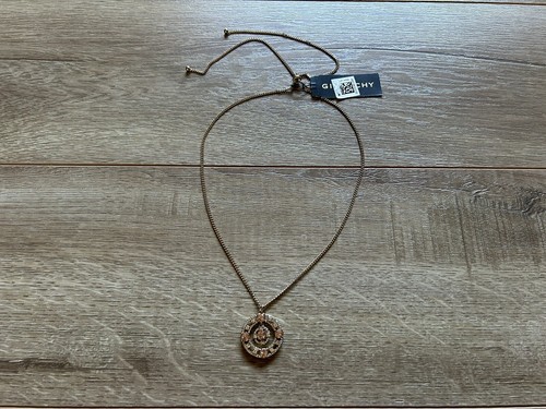 GIVENCHY Collana Regolabile Ciondolo Cerchio Strass Oro Tono Oro Rosa Nuovo