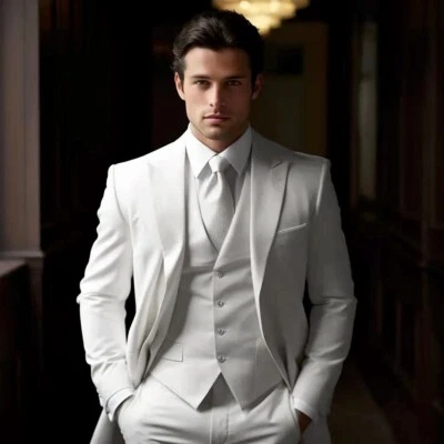 Business Men Suits Slim Fit Single Breasted Formal Prom Peak Lapel Spring Summer - Image 1 of 4