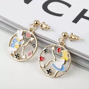NEW Gold Plated Round Disney Alice in Wonderland Earrings - Picture 1 of 2