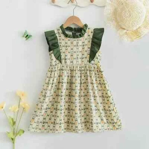 Kids Girls Sweet Summer Flower Rabbits Princess Flying Sleeves Print Party Dress - Picture 1 of 9