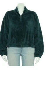 Plus Junior 2X Sexy Crop Soft Sherpa Sweater Sweatshirt Top Dark Teal Orig: $42 - Picture 1 of 6
