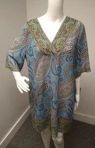 Soft Surroundings Size PM Paisley Shirt Dress w/ 3/4 Sleeves Blue green Silk - Picture 1 of 5