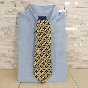 Pierre Cardin Neck Tie Mens Blue Yellow Geo Floral Silk Victorian Foulard Italy - Picture 1 of 7