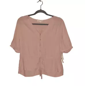 TREASURE & BOND NEW $69 Short Sleeve V-Neck Button-Up Top Pink Smoke Small - Picture 1 of 3