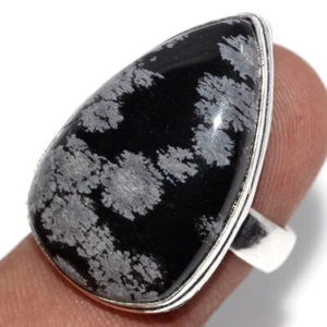 925 Silver Plated Snowflake Obsidian Ethnic Ring Handmade Jewelry Size Us 7 GW - Picture 1 of 3