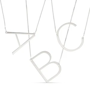 925 Sterling Silver Large INITIAL Necklace Womens Pendant Gift - Picture 1 of 11