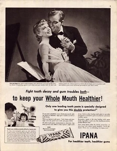 1950 Ipana Pasta de Dientes Vintage Collares Originales Revista Impreso Anuncio Hombre Mujer - Imagen 1 de 1