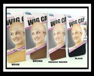 3 packs (6 pcs) Dream Deluxe Wig Cap Stocking Wig Liner Brown Black Beige