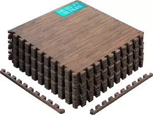48SQ.FT Wood Grain Puzzle Exercise Mat Protective Flooring, EVA Interlocking Foa - Picture 1 of 12