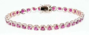 $5,700 7.30CT NATURAL ROUND-CUT RED BURMA RUBY TENNIS BRACELET 14K ROSE GOLD - Picture 1 of 9