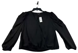 Sam & Jess Blouse Womens Size Medium Black Long Sleeve Vneck New - Picture 1 of 7