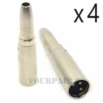 4 Pack - XLR 3-Pin Male to 1/4" 6.35mm Mono Female Jack Audio Cable Mic Adapter - Image 1 of 2