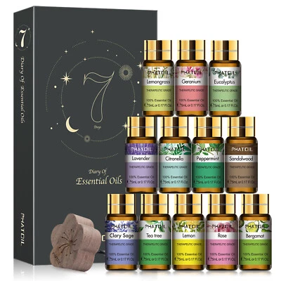 PHATOIL 2022 Pro Essential Oils Set Pure Aromatherapy Therapeutic Diffuser Burner Gift