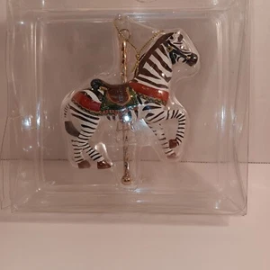 Carrusel de cebra brillante vintage Merry-Go adorno redondo 5-1/2"x5" - Imagen 1 de 2
