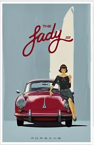 Porsche 356 Poster Esquire Lady Ad 17x11 - Picture 1 of 1