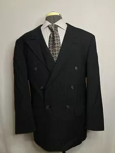 Cricketeer Mens Suit Jacket Sport Coat Blazer 40R 44" Black Stripe 6 Button Wool - Picture 1 of 12