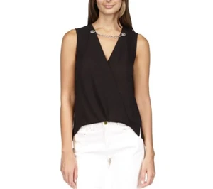 Michael Kors Women's Small Blouse Black Textured Chain Detail Hi Lo Hem $98 - Picture 1 of 3