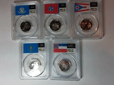 2002 S SET OF 5 SILVER PROOF STATE QUARTERS PCGS PR69DCAM - Image 1 of 4