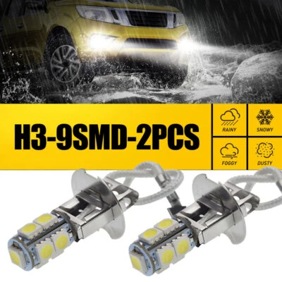 2x H3 5050 9SMD LED Fog Light Bulbs Car Driving Lamp COB DRL White High Power - Image 1 of 4