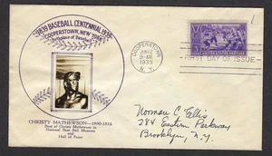 #855 -24b Crosby Mathewson photo 3c Baseball Centennial Cooperstown FDC - Picture 1 of 2
