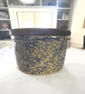 Vintage Robinson Ransbottom Blue Spongeware Bowl Pottery W/ Lid - Picture 1 of 5