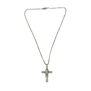 Gucci Sterling Silver 925 Bamboo Cross Pendant Necklace VTG - Picture 1 of 7